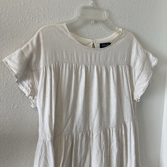 Roolee Babydoll Dress Size XS Tiered Mini Dress Beige Short Sleeve Cottagecore - Picture 4 of 15